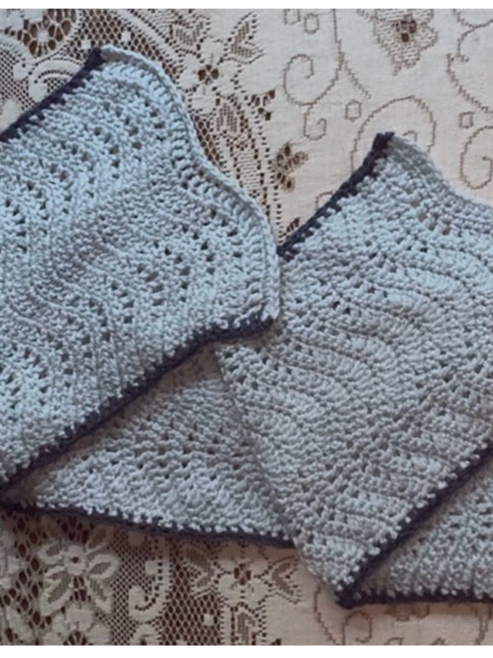 Light Blue Crochet Knit Women's Poncho with Dark Trim